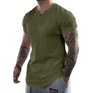JMIERR Mens Muscle Slim T Shirts Summer V Neck Gym Shirt Casual Cotton Workout Athletic Longline Tees(A Green)