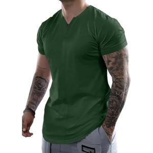 JMIERR Mens Muscle Slim T Shirts Summer V Neck Gym Shirt Casual Cotton Workout Athletic Longline Tees(D Dark Green)
