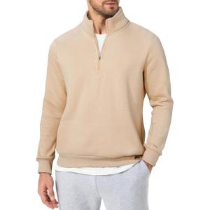 JMIERR Mens Quarter Zip Pullover Polo Sweater Mock Neck Long Sleeve Lightweight Fleece Sweatshirts(Apricot)
