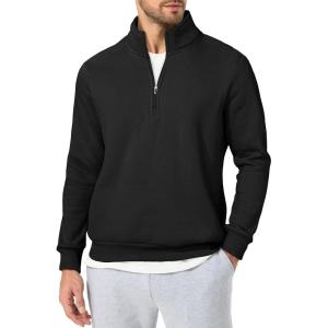 JMIERR Mens Quarter Zip Pullover Polo Sweater Mock Neck Long Sleeve Lightweight Fleece Sweatshirts(Black)