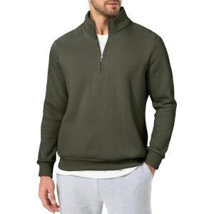 JMIERR Mens Quarter Zip Pullover Polo Sweater Mock Neck Long Sleeve Lightweight Fleece Sweatshirts(Moss Green)