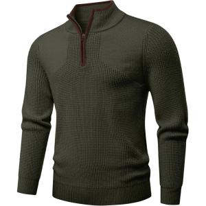 JMIERR Mens Quarter Zip Sweater Lightweight Mock Neck Casual Long Sleeve Knitted Solid Pullover Sweaters(A1 Green)