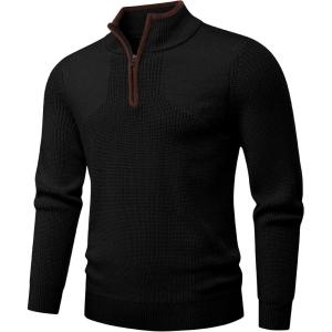 JMIERR Mens Quarter Zip Sweater Lightweight Mock Neck Casual Long Sleeve Knitted Solid Pullover Sweaters(A2 Black)
