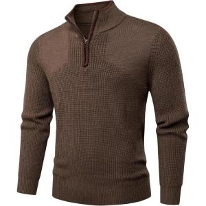 JMIERR Mens Quarter Zip Sweater Lightweight Mock Neck Casual Long Sleeve Knitted Solid Pullover Sweaters(A3 Brown)