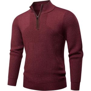 JMIERR Mens Quarter Zip Sweater Lightweight Mock Neck Casual Long Sleeve Knitted Solid Pullover Sweaters(A6 Biking Red)