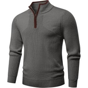 JMIERR Mens Quarter Zip Sweater Lightweight Mock Neck Casual Long Sleeve Knitted Solid Pullover Sweaters(A7 Dark Grey)
