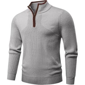 JMIERR Mens Quarter Zip Sweater Lightweight Mock Neck Casual Long Sleeve Knitted Solid Pullover Sweaters(A8 Medium Grey)