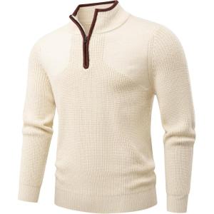 JMIERR Mens Quarter Zip Sweater Lightweight Mock Neck Casual Long Sleeve Knitted Solid Pullover Sweaters(A9 Bright White)