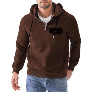 JMIERR Men’s Quilted Hoodies Casual Long Sleeve Quarter-Zip Pullover Sweatshirt with Pockets(Chicory Coffee)