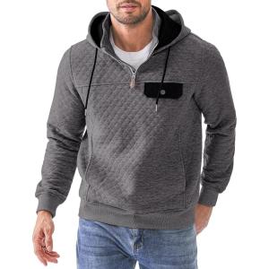 JMIERR Men’s Quilted Hoodies Casual Long Sleeve Quarter-Zip Pullover Sweatshirt with Pockets(Dark Grey)