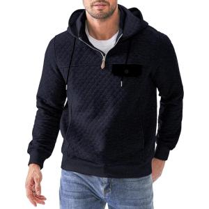 JMIERR Men’s Quilted Hoodies Casual Long Sleeve Quarter-Zip Pullover Sweatshirt with Pockets(Navy Blue)