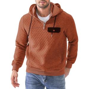 JMIERR Men’s Quilted Hoodies Casual Long Sleeve Quarter-Zip Pullover Sweatshirt with Pockets(Orange)