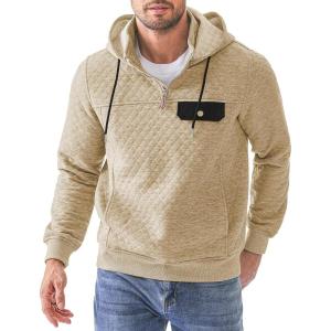 JMIERR Men’s Quilted Hoodies Casual Long Sleeve Quarter-Zip Pullover Sweatshirt with Pockets(Z Beige)