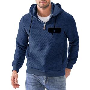 JMIERR Men’s Quilted Hoodies Casual Long Sleeve Quarter-Zip Pullover Sweatshirt with Pockets(Z Sail Blue)