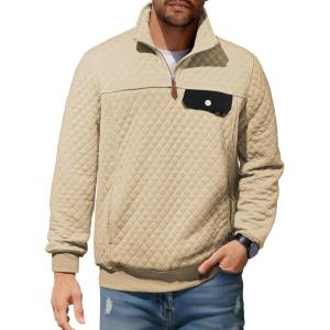 JMIERR Men’s Quilted Sweatshirt Casual Long Sleeve Outdoor Stand Collar Quarter-Zip Pullover Sweatshirts(Apricot)