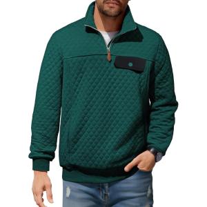 JMIERR Men’s Quilted Sweatshirt Casual Long Sleeve Outdoor Stand Collar Quarter-Zip Pullover Sweatshirts(Blackish Green)