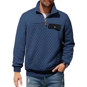 JMIERR Men’s Quilted Sweatshirt Casual Long Sleeve Outdoor Stand Collar Quarter-Zip Pullover Sweatshirts(Sail Blue)