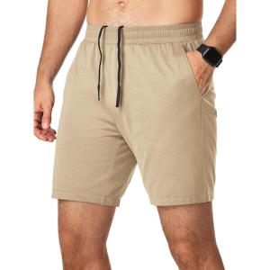 JMIERR Mens Running Shorts 7 Inch Lightweight Quick Dry Workout Summer Athletic Gym Shorts with Zipper Pocket(Light Khaki)