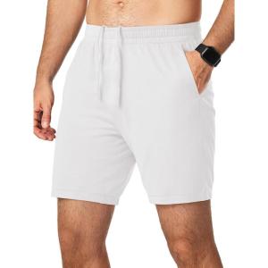 JMIERR Mens Running Shorts 7 Inch Lightweight Quick Dry Workout Summer Athletic Gym Shorts with Zipper Pocket(White)
