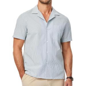 JMIERR Men’s Seersucker Shirts Short Sleeve Casual Shirts Button Down Shirt Beach Summer Vacation Wedding Shirt(Striped-blue)