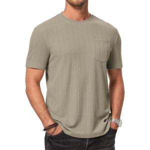 JMIERR Men’s Short Sleeve Shirts Casual Crewneck Pullover T-Shirt Stretch Textured Tee Shirts with Pocket(Parchment)