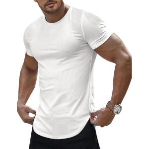 JMIERR Mens Short Sleeve T Shirt Summer Muscle Slim Fitted Crewneck Longline Tees Shirts for Gym Workout(1 White)