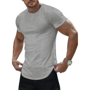 JMIERR Mens Short Sleeve T Shirt Summer Muscle Slim Fitted Crewneck Longline Tees Shirts for Gym Workout(B Light Grey)