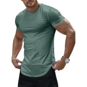 JMIERR Mens Short Sleeve T Shirt Summer Muscle Slim Fitted Crewneck Longline Tees Shirts for Gym Workout(C Light Green)