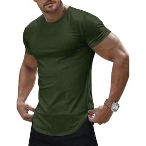 JMIERR Mens Short Sleeve T Shirt Summer Muscle Slim Fitted Crewneck Longline Tees Shirts for Gym Workout(E Green)
