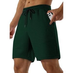 JMIERR Mens Sweat Shorts Casual Stretch Elastic Waist Waffle Workout Gym Short 7 inch Inseam Running Short with Pocket(Blackish Green)