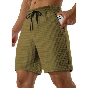 JMIERR Mens Sweat Shorts Casual Stretch Elastic Waist Waffle Workout Gym Short 7 inch Inseam Running Short with Pocket(Jungle Green)