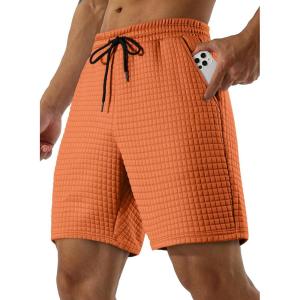 JMIERR Mens Sweat Shorts Casual Stretch Elastic Waist Waffle Workout Gym Short 7 inch Inseam Running Short with Pocket(Orange)