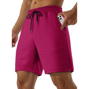 JMIERR Mens Sweat Shorts Casual Stretch Elastic Waist Waffle Workout Gym Short 7 inch Inseam Running Short with Pocket(Rose Red)