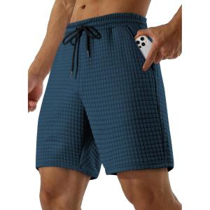 JMIERR Mens Sweat Shorts Casual Stretch Elastic Waist Waffle Workout Gym Short 7 inch Inseam Running Short with Pocket(Sail Blue)