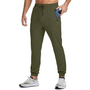 JMIERR Men’s Sweatpants with Zipper Pockets Athletic Training Track Joggers Drawstring Stretch Elastic Waist Pants(Moss Green)