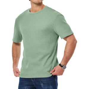 JMIERR Mens T Shirt Casual Solid Color Crewneck Stretch Short Sleeve Waffle Knit Tees(Grass Green)