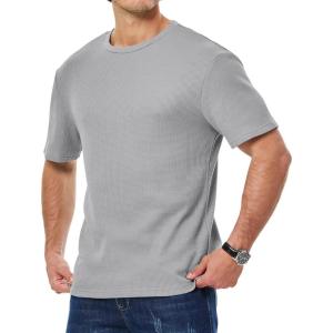 JMIERR Mens T Shirt Casual Solid Color Crewneck Stretch Short Sleeve Waffle Knit Tees(Grey)