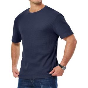 JMIERR Mens T Shirt Casual Solid Color Crewneck Stretch Short Sleeve Waffle Knit Tees(Sail Blue)