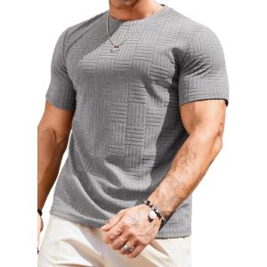 JMIERR Mens T-Shirt Casual Stretch Solid Crewneck Short Sleeve Tees Textured Shirts(Grey)