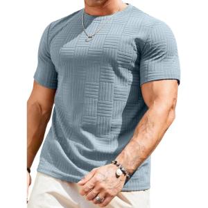 JMIERR Mens T-Shirt Casual Stretch Solid Crewneck Short Sleeve Tees Textured Shirts(High Rise)