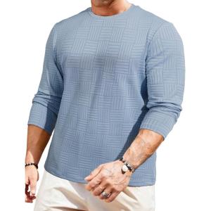 JMIERR Mens T-Shirt Casual Stretch Solid Crewneck Short Sleeve Tees Textured Shirts(Long Sleeve – High Rise)