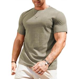 JMIERR Mens T-Shirt Casual Stretch Solid Crewneck Short Sleeve Tees Textured Shirts(Sage)
