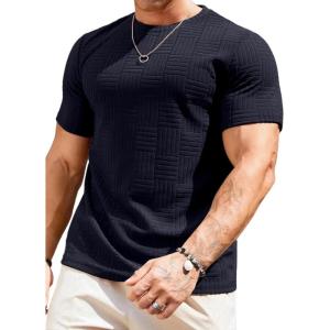 JMIERR Mens T-Shirt Casual Stretch Solid Crewneck Short Sleeve Tees Textured Shirts(Sail Blue)