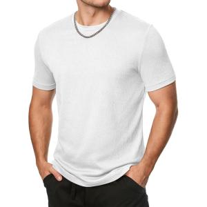 JMIERR Mens T-Shirt Short Sleeve Muscle Textured Knit Crewneck Slim T Shirt Gym Workout Athletic Tee Shirts(0 White)