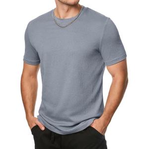 JMIERR Mens T-Shirt Short Sleeve Muscle Textured Knit Crewneck Slim T Shirt Gym Workout Athletic Tee Shirts(A Dusk Blue)
