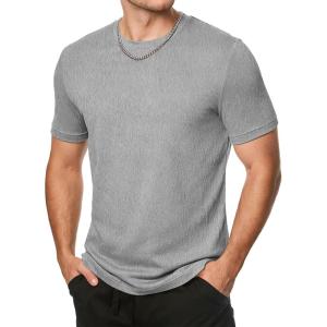 JMIERR Mens T-Shirt Short Sleeve Muscle Textured Knit Crewneck Slim T Shirt Gym Workout Athletic Tee Shirts(A Grey)