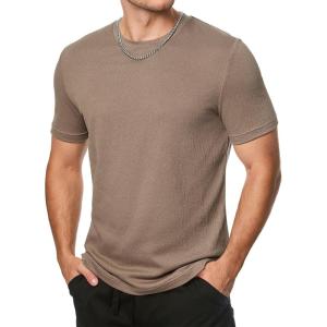 JMIERR Mens T-Shirt Short Sleeve Muscle Textured Knit Crewneck Slim T Shirt Gym Workout Athletic Tee Shirts(A Light French Beige)