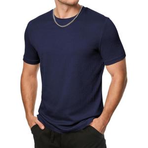 JMIERR Mens T-Shirt Short Sleeve Muscle Textured Knit Crewneck Slim T Shirt Gym Workout Athletic Tee Shirts(A Navy Blue)