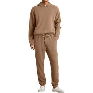 JMIERR Mens Textured Track Suits 2 Piece Set with Hoodie Sweatshirt and Sweatpants 2025 Casual Sweatsuit Set Airport Outfits(A Camel)