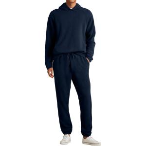 JMIERR Mens Textured Track Suits 2 Piece Set with Hoodie Sweatshirt and Sweatpants 2025 Casual Sweatsuit Set Airport Outfits(A Navy Blue)